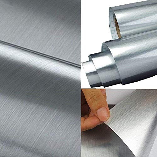 UPREDO Metal Look Stainless Steel Vinyl Metallic Adhesive Paper Shelf Liner Film Kitchen Refrigerator Dishwasher Oven Sticker 15.8in by 79in