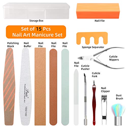 Sofye Nail Files Set Professional Manicure Pedicure Set Nail Buffers Nail Files Double Sided Emery Board Grooming Kit Salon Manicure Kit 15 In 1(Orange) #TOP1
