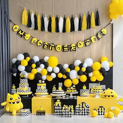 Image of Yellow White and Black Tassel Garland Banner Paper Tassels for Party Decorations,Pack of 15