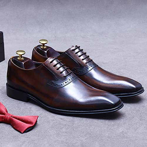 Mens Genuine Leather Lace Up Shoes Plain Toe Formal Dress Oxford Shoe for Business Wedding Work (Color : Brown, Size : 45)3