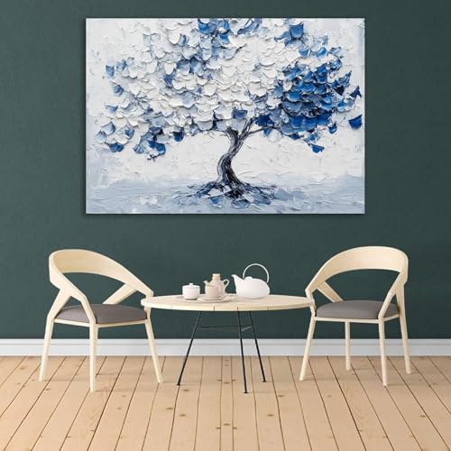 Tableau abstrait moderne bleu et blanc d'arbre de vie pour décoration salon