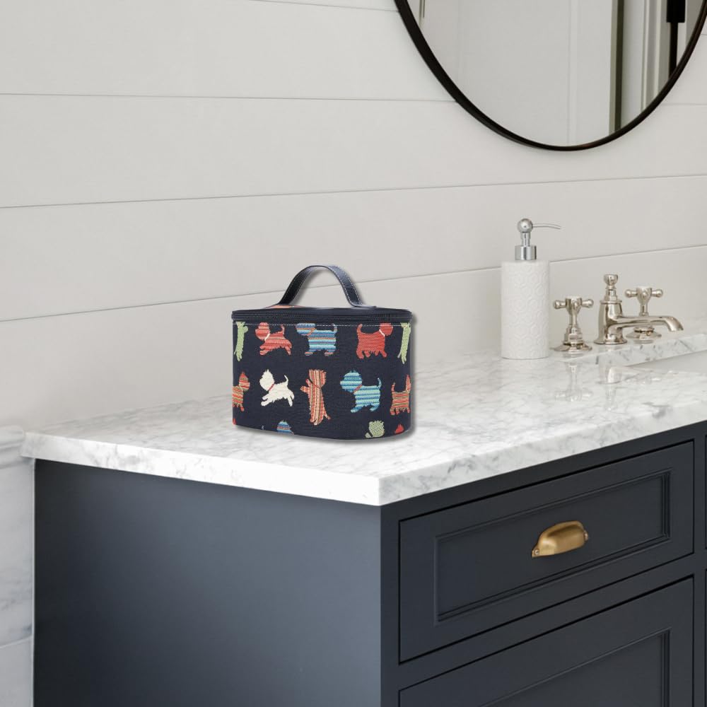 Signare Tapestry Arazzo Porta Trucchi da Viaggio, Borsa Trucco Trousse Make up Borsa Beauty Case Donna con Disegni di Cani