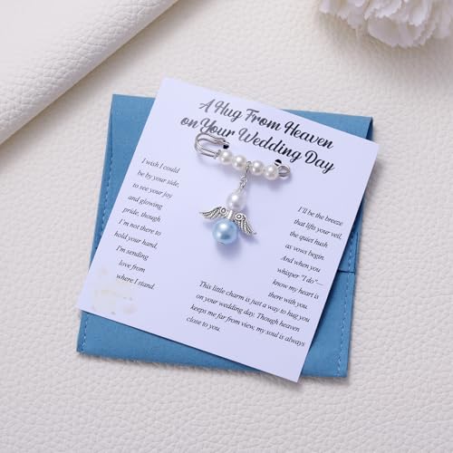Image of MIXJOY Something Blue Gift for Bride, Wedding Day Bridal Blue Pearl Angel Wings Bouquet Garter Charm for Bride to Be