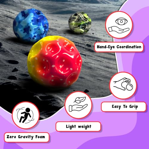 Image of Wembley Moon Ball High Bouncing Ball with for Kids Adults Pets Easy Grip Sports Space Ball with Craters Indoor Outdoor Toy Helps in Hand Eye Coordination Stress Relief - Pack of 2, Random Color