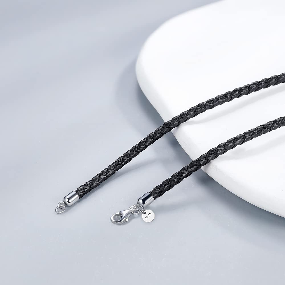 Echt leder Halskette 2.5mm/3mm breit geflochten Lederkette Lederband 45-60cm wählbar 925 Sterling Silber Vers chluss Damen Herren für DIY Anhänger Schmuck mit Geschenkbox
