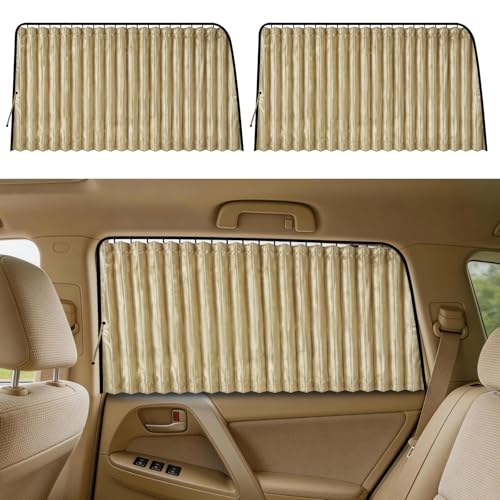 Image of ZATOOTO Car Side Window Sun Shade - 2 Pcs Beige Magnetic Privacy Sunshades - Curtain Keeps Cooler Screen for Baby Sleeping