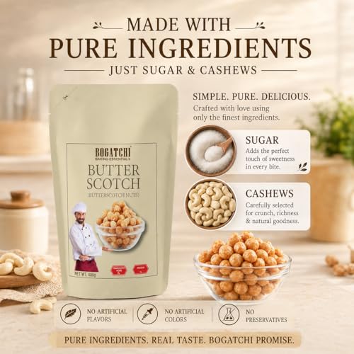 Image of BOGATCHI Butterscotch Nuts 400g | Rich Cashew Content Butterscotch Nuts | Premium Dessert Ingredient for Ice Cream, Pudding, Cakes & Pastries | Ideal for Baking & Toppings