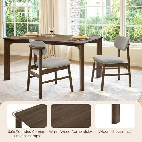Image of CHITA 59 inch Mid Century Modern Dining Table for 6, Rectangle Wood Kitchen & Dining Room Table, Solid Rubberwood Frame, Walnut Venner