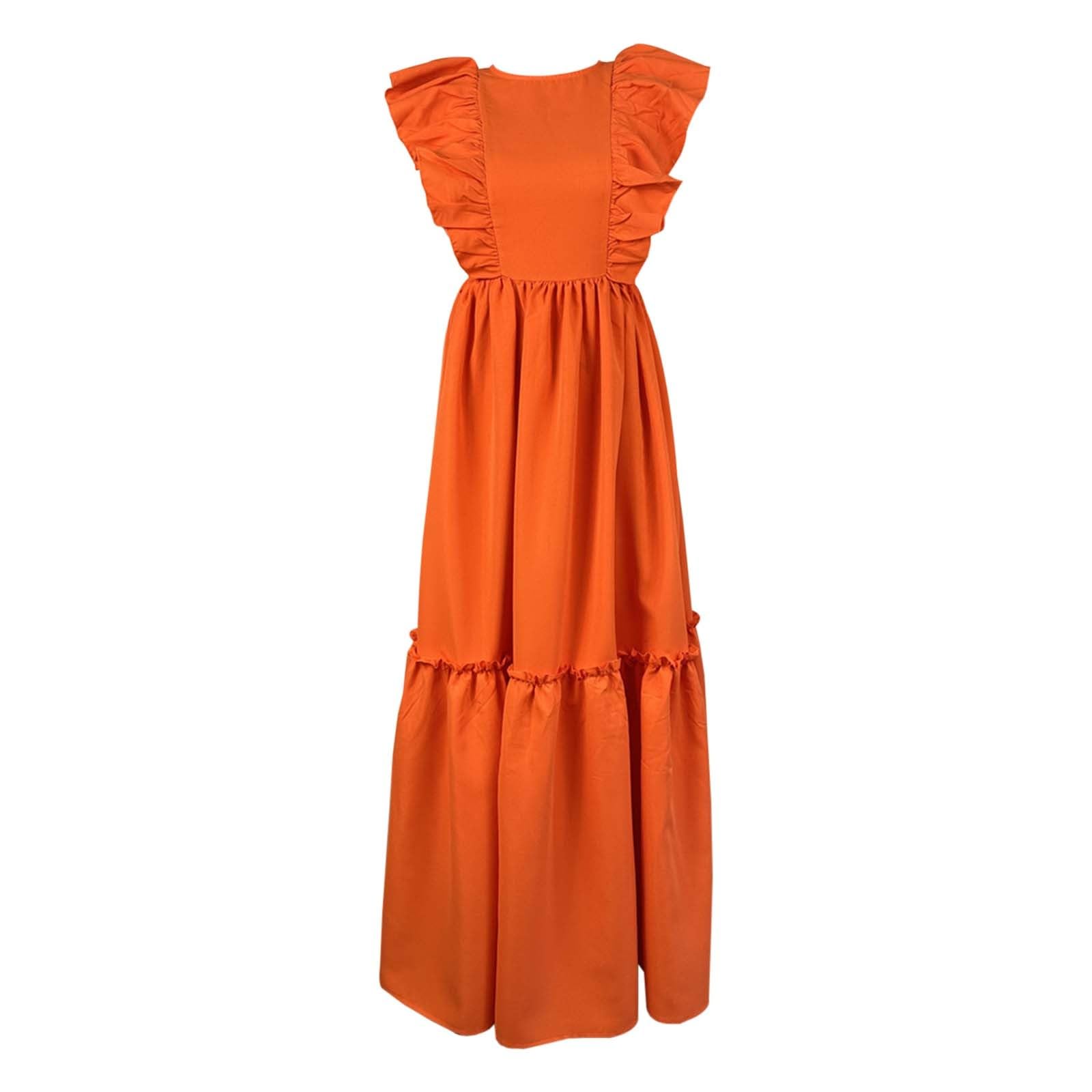 Vestidos de verano para mujer, vestido de verano para mujer, casual, acampanado, cuello redondo, manga con vuelo, cómodo, suave, transpirable, ligero, versátil, elástico, elegante, vestido diario para