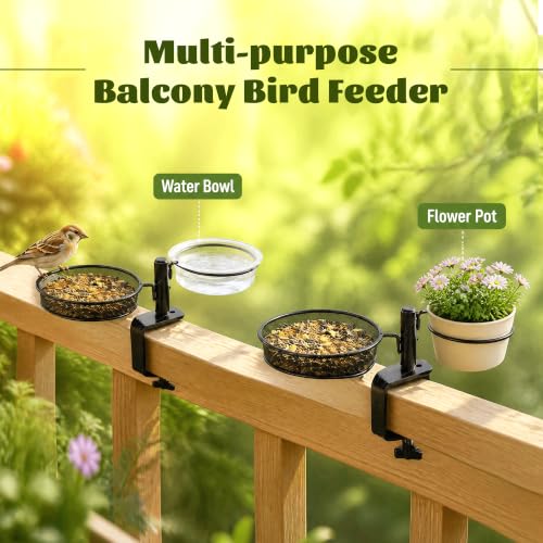 2 Pack Deck Bird Feeders Deck Mount Bird Bath Spa for Dual Use Deck Flower Stand Flower Pot Great for Attracting Birds Detachable and Adjustable Heavy Duty Sturdy Steel,Bronze - image 3