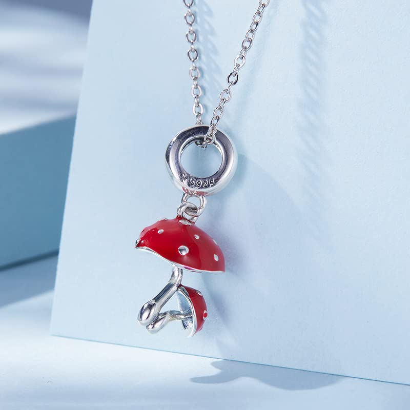 Dijes de seta roja de plata de ley 925, colgantes, compatibles con pulseras, collares y bisutería.