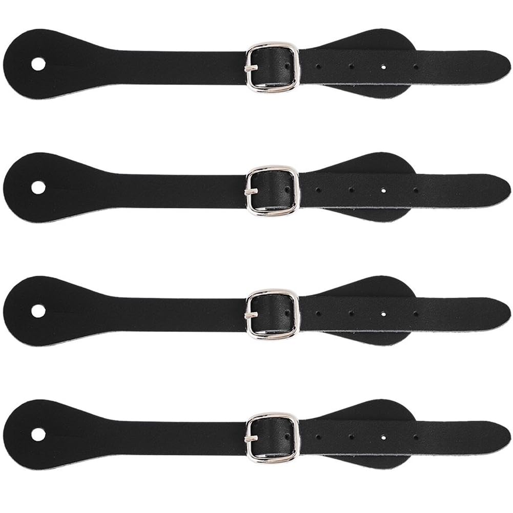 GORGECRAFT 4Pcs Genuine Leather Spur Straps Black High Heel Shoelaces Ankle Shole Straps with Alloy Clasp Adjustable Single Ply Western Cowboy Boots Belt for Horse Riders Boots Equipment Equestrian