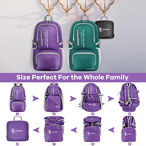 Image of ZOMAKE Lightweight Packable Backpack, Water Resistant Foldable Daypack 35L | Light Hiking Backpacks Collapsible Day Pack for Travel, Everyday Carry, Multi Compartment Storage, Adjustable Strap (Purple)