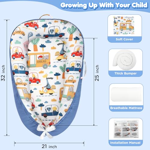 Image of KISS GOLD Baby Lounger - Breathable Soft Cotton Cover Baby Lounger Nest, Babies Essentials Gifts, Portable Lounger for Baby Tummy Time Floor Playing Seated Support for Home and Travel