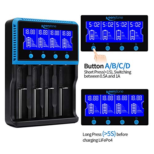 18650 Battery Charger, Keenstone Smart Universal Charger Lcd Display For Rechargeable Batteries Ni-Mh Ni-Cd Aa Aaa Li-Ion Lifepo4 Imr 10440 14500 16340 Rcr123A 26650 #TOP3