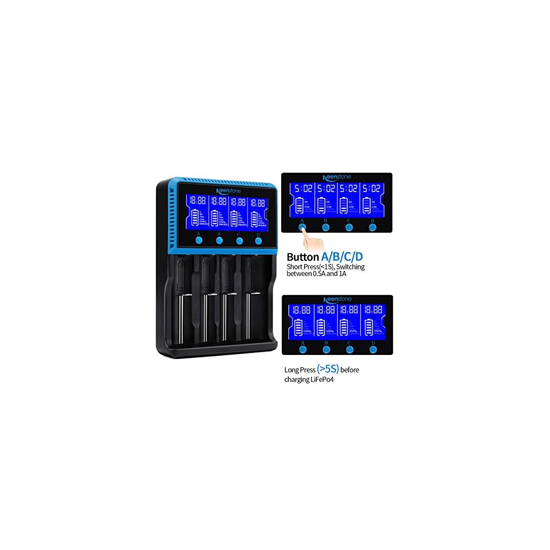 18650 Battery Charger, Keenstone Smart Universal Charger LCD Display for Rechargeable Batteries Ni-MH Ni-Cd AA AAA Li…