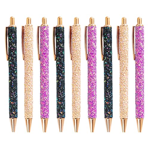 TEHAUX 9本のかわいいボールペン 金属製 格納式 グリッター スパンコール ボールペン 新学期 先生 学生 女性 男性向け