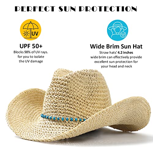 Women Straw Sun Hat Cowboy Crochet Wide Brim Knit Beach Hat For Men Upf 50+ Garding Summer Hat With Chin Strap Beige #TOP1