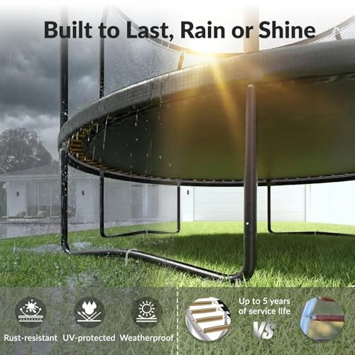 Image of ACWARM HOME Trampoline Outdoor 8FT 10FT 12FT 14FT 15FT 16FT Trampoline with Basketball Hoop and LED Lights, Recreational Trampolines for Kids and Adults with Enclosure Net & Ladder, ASTM Approved