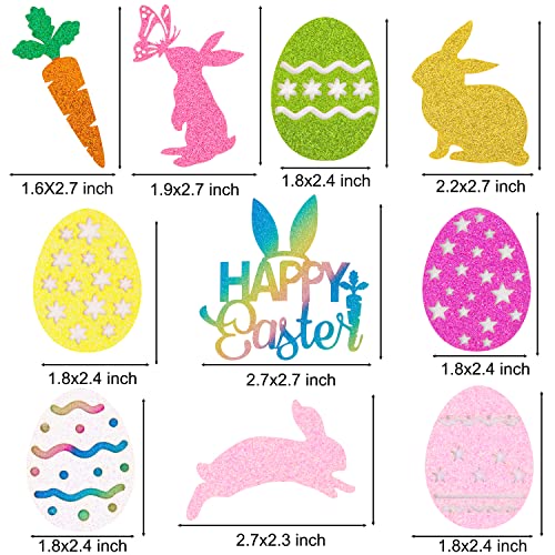 30 Pcs Happy Easter Party Decorations Glitter Cupcake Topper Colorful Easter Eggs And Bunny Cupcake Topper For Spring Themed Birthday Party Supplies #TOP2