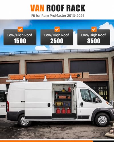 Image of Van Roof Ladder Rack with Rear Roller Fits for 2013-2026 RAM ProMaster, Steel Cargo Van Rack with Anti-Rust Coating, Ideal for Transporting Ladders, Pipes