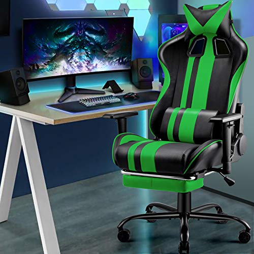 Soontrans-Silla-Gamer-Ergonomica-Silla-Gaming-Oficina-Racing-Sillon-Gamer-Despacho-Profesional-con-Reposapies-Soporte-Lumbar-Reposacabezas-Altura-Ajustable-Reposabrazos-Verde