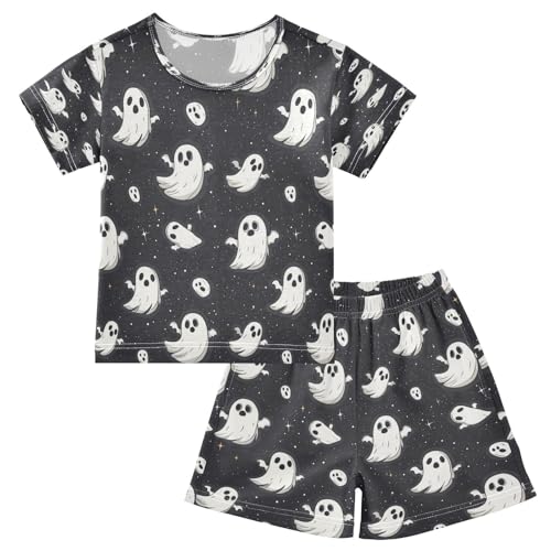 Pajama Sets Short Sleeve Ghostly Figures on Dark Soft Cotton Summer Sleepwear 2 Piece PJS Size 5-14T