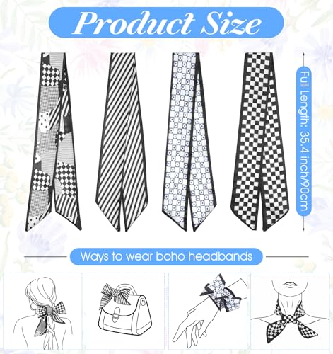 4PCS Purse Scarf for Handbags, Multifunctional Boho Checkered Purse Scarves for Handbags for Women, Suitable for Skinny Hair and Neck Accessories2