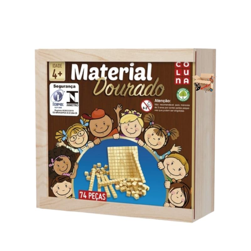 Brinquedo Pedagógico Material Dourado Escolar Estojo E 74 Peças Em Madeira Para Matemática