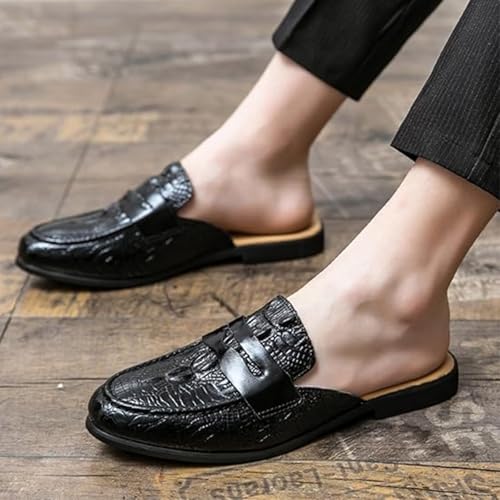Men's Slip-On Mule Dress Shoes Fashion Print Comfort Round Toe Low Heel Open Back Casual Slippers4