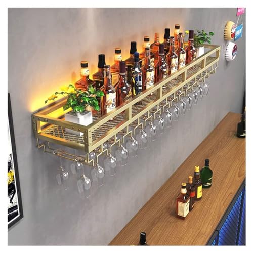 Wine rackFloating Bar Unit with LED Light Wine Glass Rack Multifunctional Iron Bottle Holder - Gold Color