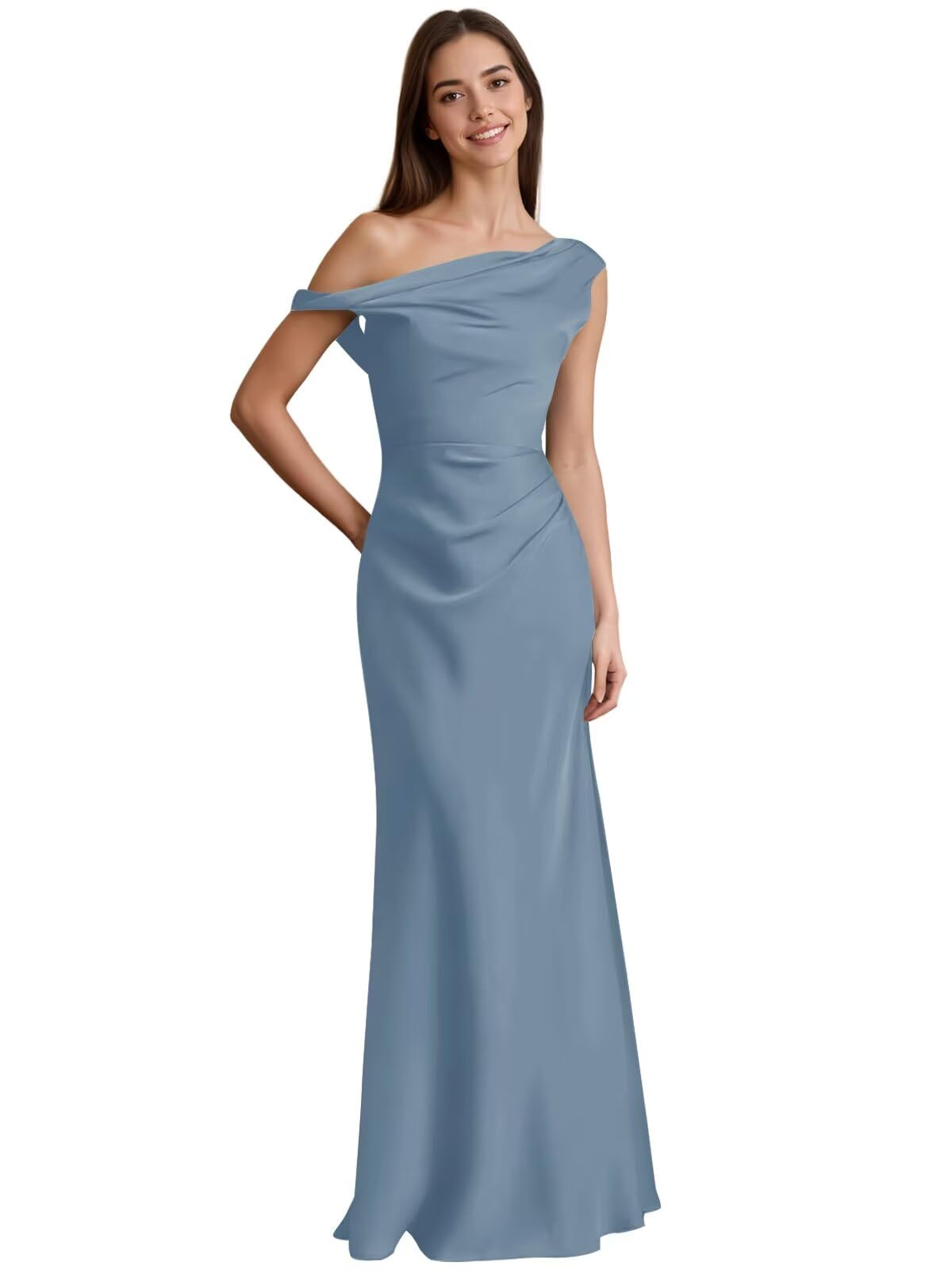 Sevintage Satin Bridesmaid Dresses for Women Long One Shoulder Mermaid Wedding Guest Dress