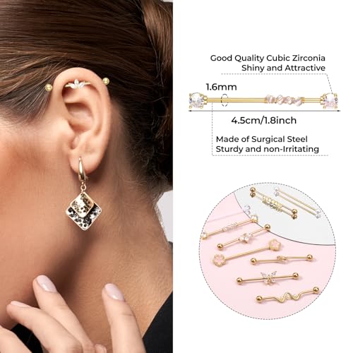 10Pcs 14G Industrial Piercing Jewelry Surgical Steel Industrial Barbell Earrings Cartilage Helix Piercing Earrings for Women Men2