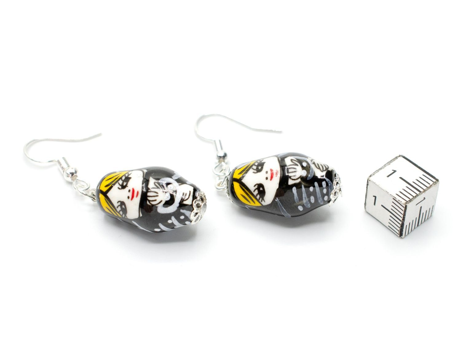 Matryoshka Earrings Miniblings Babuschka Russian Doll Porcelain Ceramic Black