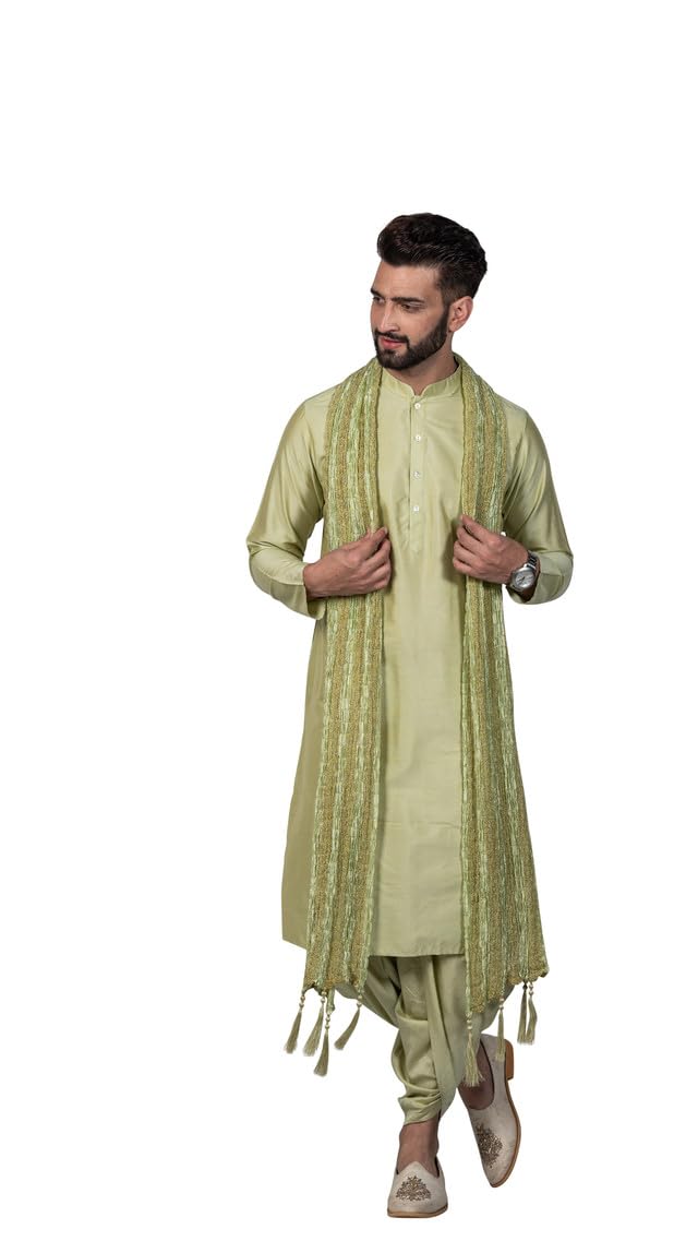 kisah Mens Duppatta, Cotton Blend Striped Green Duppatta for Men, Free Size-picture-41