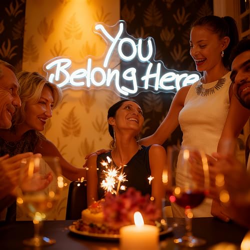 Image of Neon Sign, You Belong Here Neon Light Sign LED Letter Neon Lights for Wall Decor, USB Powered Neon Bar Sign for Party Club Restaurant, Bedroom Wall Decor 17.72 x 9.06 inch