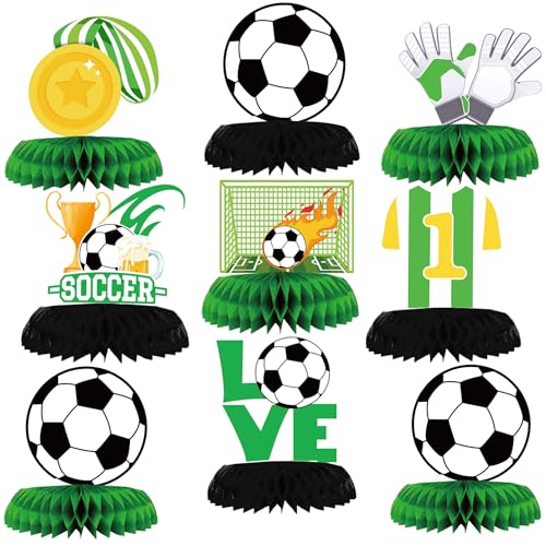 9 Pcs Soccer Honeycomb Centerpieces 3D Soccer Ball Table Decorations with Goal Jersey Designs for Boys Birthday Sports Party Decor Kids Soccer Theme Event Supplies