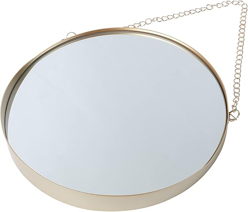 DECHOUS Espejo para tocador de tocador, espejos circulares con adornos dorados, espejo de decoración retro con cadena para montar en la pared,