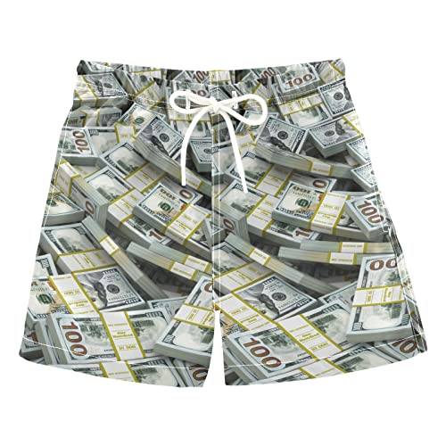 ALAZA Dollar Bills Money Pattern Boys Swim Trunks Swimwear Toddler Swim Shorts Lightweight Kids Bathing Suits Beach Swimsuit Yellow