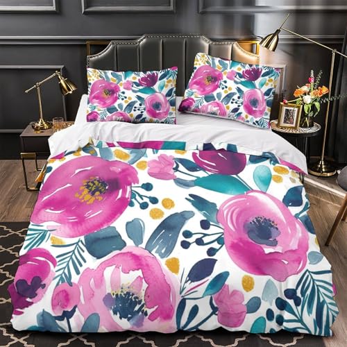 Parure housse de couette fleurs 3D super king size 260x220cm microfibre - 4
