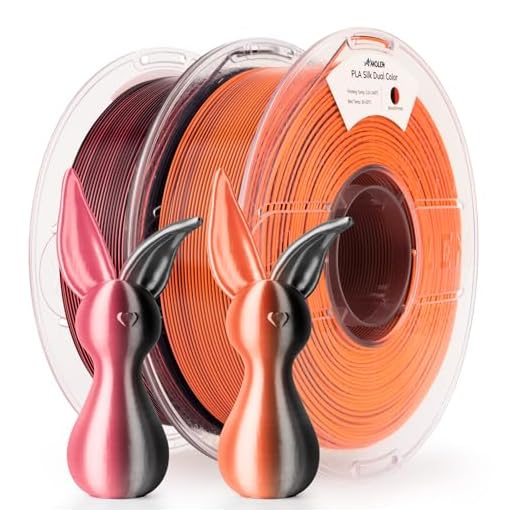 AMOLEN Silk PLA 3D Printer Filament Bundle 2KG, Dual Color PLA 1.75mm Pack, Shiny Color Change 3D Printing PLA Filament for Most FDM 3D Printer, Black Orange & Black Pink, 1KG X 2 Spools