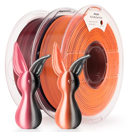Image of AMOLEN Silk PLA 3D Printer Filament Bundle 2KG, Dual Color PLA 1.75mm Pack, Shiny Color Change 3D Printing PLA Filament for Most FDM 3D Printer, Black Orange & Black Pink, 1KG X 2 Spools