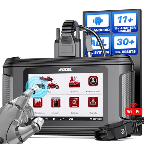 ANCEL MT500PLUS Appareil de Diagnostic Moto pour Suzuki Kawasaki BMW Yamaha Honda Ducati Triumph KTM Motorcycle- Mètre Moteur Système de Diagnostic avec Reset de Service, MIL Désactiver, câbles OBD2