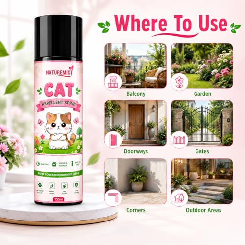 Image of Cat Repellent Spray, Cat Pee & Poop Deterrent for Outdoor Use | Protect Home Gates, Yards, Boundaries & Vehicles from Cat Urine, Feces & Scratches 100ml X 2