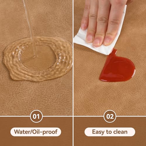 Image of UnivoColors Placemats Round Faux Leather Placemats Set of 4-Waterproof-Wipe Clean-Heat Resistant-Anti Slip Dining Table Place Mats,Suitable for Indoor & Outdoor Use,15 inch.Retro Camel