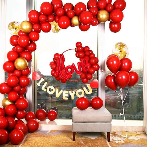 Image of Red Balloons 50pcs 12 Inch Matte Red Latex Party Balloons for Valentines Day Casino Theme Wedding Birthday Patriotic Party Decorations