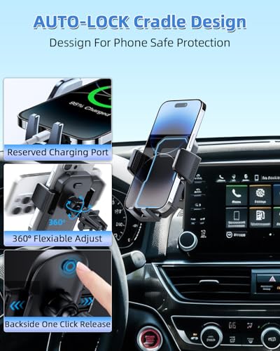 Image of PZK Car Phone Mount for Honda Accord 2018-2022 Sport SE /EX /EX-L /Touring /LX Accessories 10th Gen Accord Only for 8-inch Screen 360 Rotation Auto Lock Phone Holder with Stroage Box Not Affect Vent