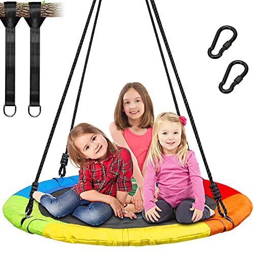 Trekassy 700lb 40 Inch Saucer Tree Swing for Kids Adults 900D Oxford Waterproof with 2pcs 10ft Tree Hanging Straps, Steel Frame and Adjustable Ropes
