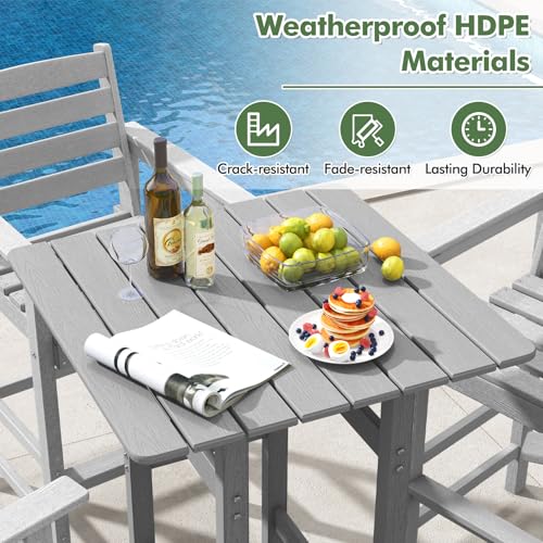 Image of Giantex 42 inch Height Outdoor Tall Bar Table, HDPE Square Pub Tables with Wood Grains, High Top, Cocktail Bistro Table for Adirondack Chairs, Patio, Garden, Poolside, Yard, Balcony, Grey