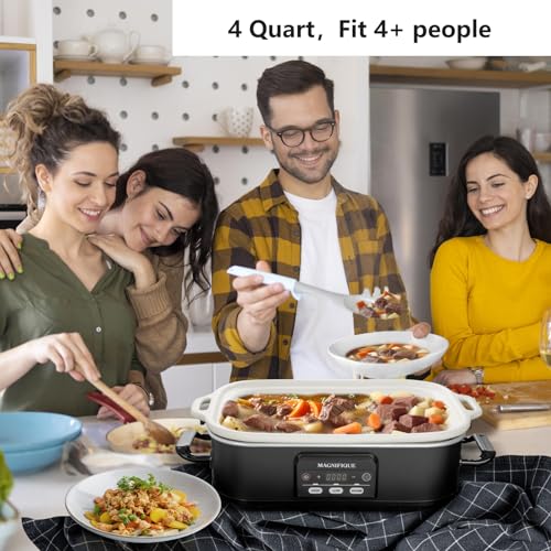 Image of 4 Quart Casserole Programmable Slow Cooker with Ceramic Baking Dish - Perfect Kitchen Small Appliance for Family Dinners, Oven Safe and Durable Bakeware for Lasagna, Roasts